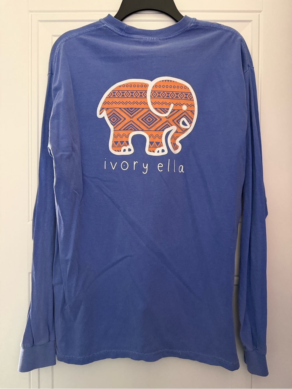 ivory ella Long Sleeve Tee in Blue with Orange Elephant Graphic
